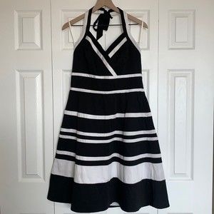 WHBM Halter Striped Sweetheart Neckline Fit & Flare Dress Sz 12